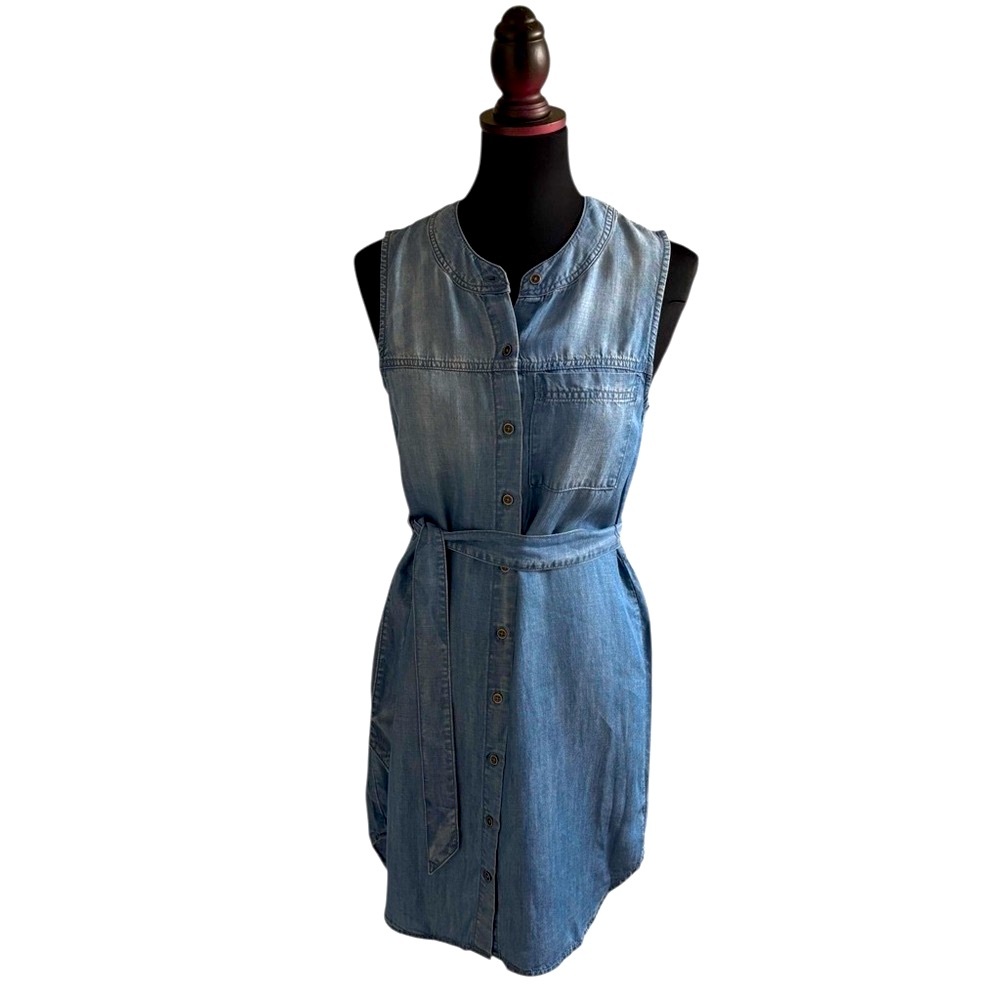 Bella Dahl Blue Sheath Mini Dress Sleeveless Crew Neck